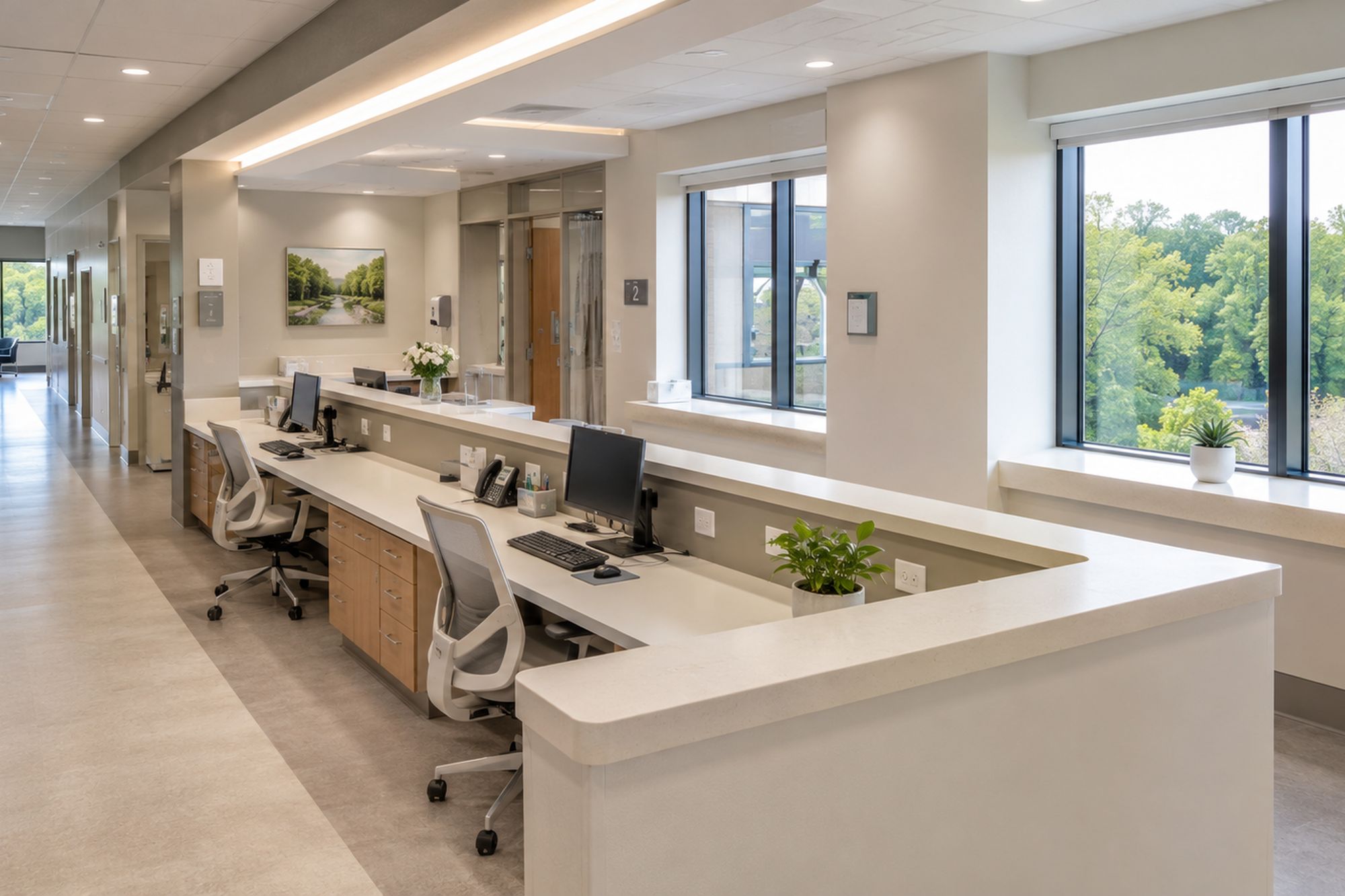 Custom wood workspace countertop in a modern home office